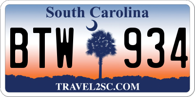 SC license plate BTW934