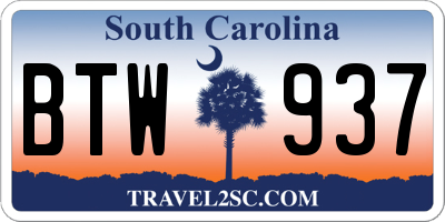 SC license plate BTW937