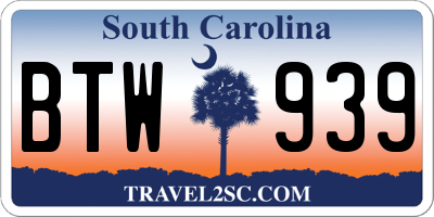 SC license plate BTW939