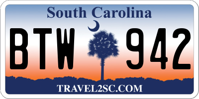SC license plate BTW942