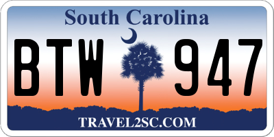 SC license plate BTW947