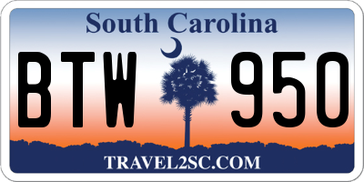 SC license plate BTW950
