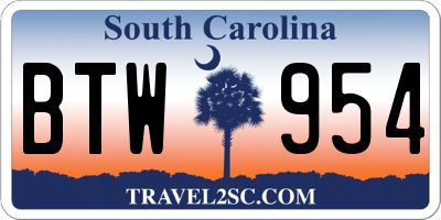 SC license plate BTW954