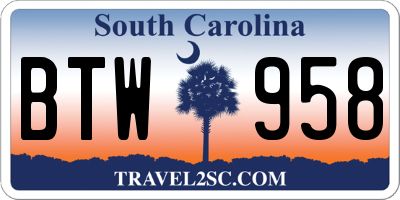SC license plate BTW958