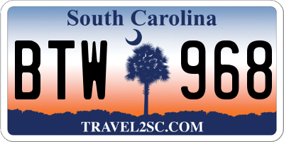 SC license plate BTW968