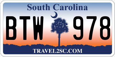 SC license plate BTW978