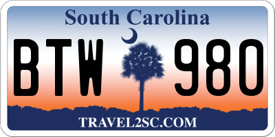 SC license plate BTW980
