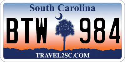 SC license plate BTW984