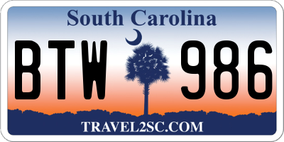 SC license plate BTW986