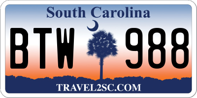 SC license plate BTW988