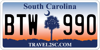SC license plate BTW990