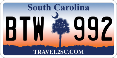 SC license plate BTW992