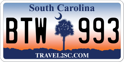 SC license plate BTW993