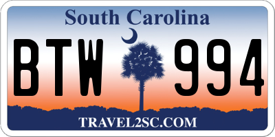 SC license plate BTW994