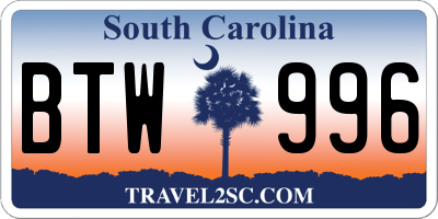 SC license plate BTW996