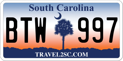 SC license plate BTW997