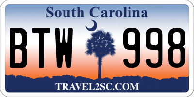 SC license plate BTW998