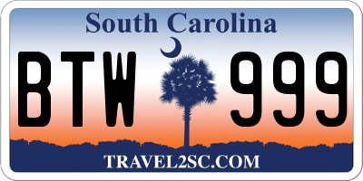 SC license plate BTW999