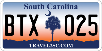 SC license plate BTX025