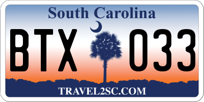 SC license plate BTX033