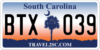 SC license plate BTX039