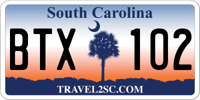 SC license plate BTX102