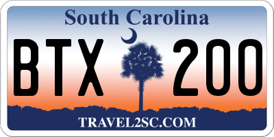SC license plate BTX200
