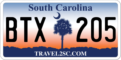 SC license plate BTX205