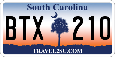 SC license plate BTX210