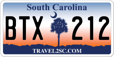 SC license plate BTX212