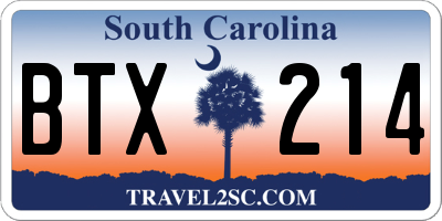 SC license plate BTX214