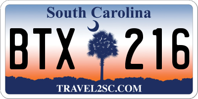 SC license plate BTX216