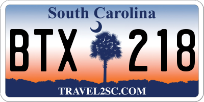 SC license plate BTX218