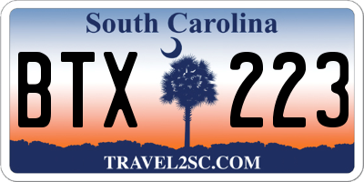 SC license plate BTX223