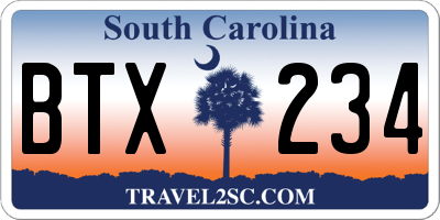 SC license plate BTX234