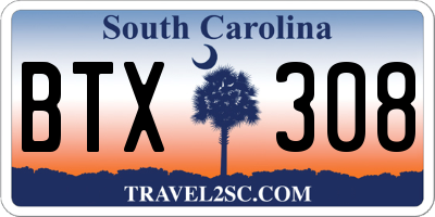 SC license plate BTX308