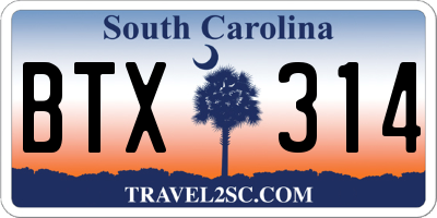 SC license plate BTX314