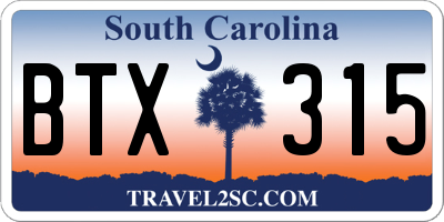 SC license plate BTX315