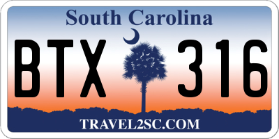 SC license plate BTX316