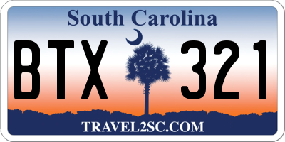 SC license plate BTX321