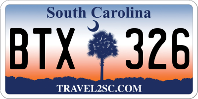 SC license plate BTX326