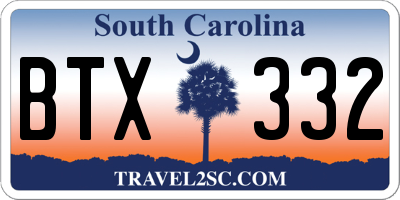 SC license plate BTX332