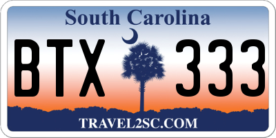 SC license plate BTX333