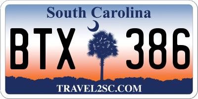 SC license plate BTX386