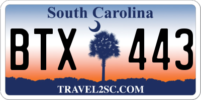 SC license plate BTX443