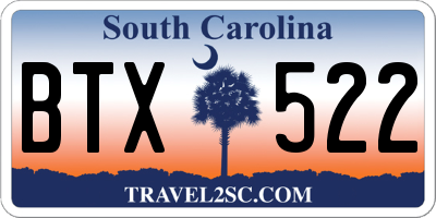 SC license plate BTX522
