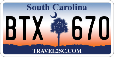 SC license plate BTX670