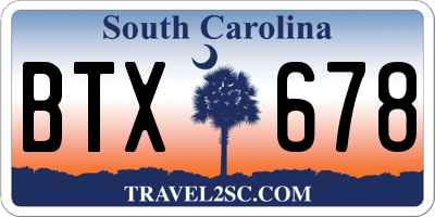 SC license plate BTX678