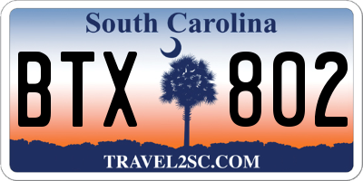 SC license plate BTX802