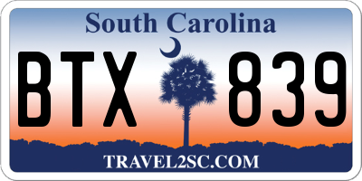 SC license plate BTX839
